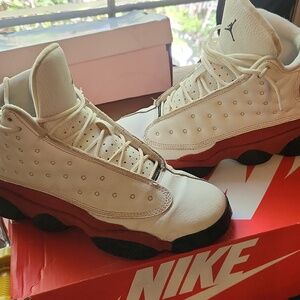 Jordan Retro 12 Nike White and Red Athletic Shoes